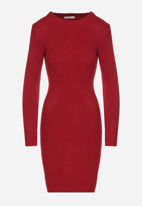 Born2be - Bordowa Dopasowana Sukienka z Prążkowanej Dzianiny z Bawełną Tesmera. Okazja: na co dzień, na spotkanie biznesowe, do pracy. Kolor: czerwony. Materiał: prążkowany, dzianina, bawełna. Styl: casual, biznesowy