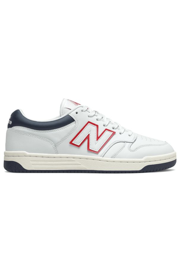 Buty męskie New Balance BB480LWG - białe. Kolor: biały. Materiał: skóra. Szerokość cholewki: normalna. Sport: koszykówka