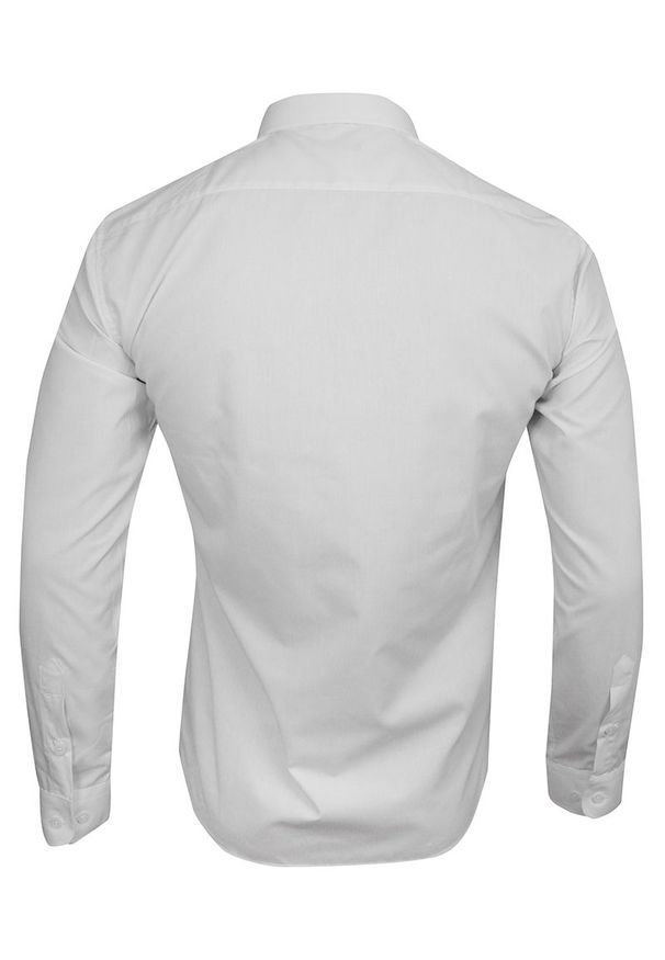 Grzegorz Moda Męska - Koszula Biała Gładka -GRZEGORZ MODA MĘSKA- Taliowana, Długi Rękaw, Elegancka, Męska. Okazja: do pracy, na spotkanie biznesowe. Kolor: biały. Materiał: bawełna, poliester. Długość rękawa: długi rękaw. Długość: długie. Wzór: gładki. Styl: elegancki
