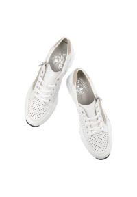 Białe Sneakersy Rieker Modne Buty Damskie. Okazja: na co dzień. Zapięcie: sznurówki. Kolor: biały. Materiał: skóra. Szerokość cholewki: normalna #4