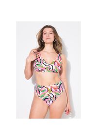 ULLA POPKEN - Damski Top od bikini miękkie miseczki kolorowy nadruk. Kolekcja: plus size. Kolor: biały. Materiał: poliester, elastan, poliamid, materiał. Wzór: kolorowy, nadruk
