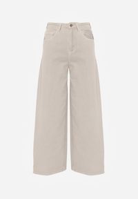 Renee - Beżowe Szerokie Jeansy Bawełniane High Waist Fyrlyss. Okazja: na co dzień. Stan: podwyższony. Kolor: beżowy. Styl: elegancki, casual #5