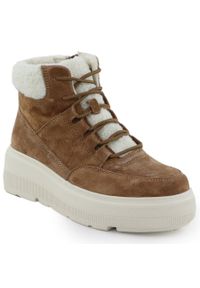 Skórzane botki damskie na platformie camel Vinceza 95354. Materiał: nubuk, zamsz. Obcas: na platformie