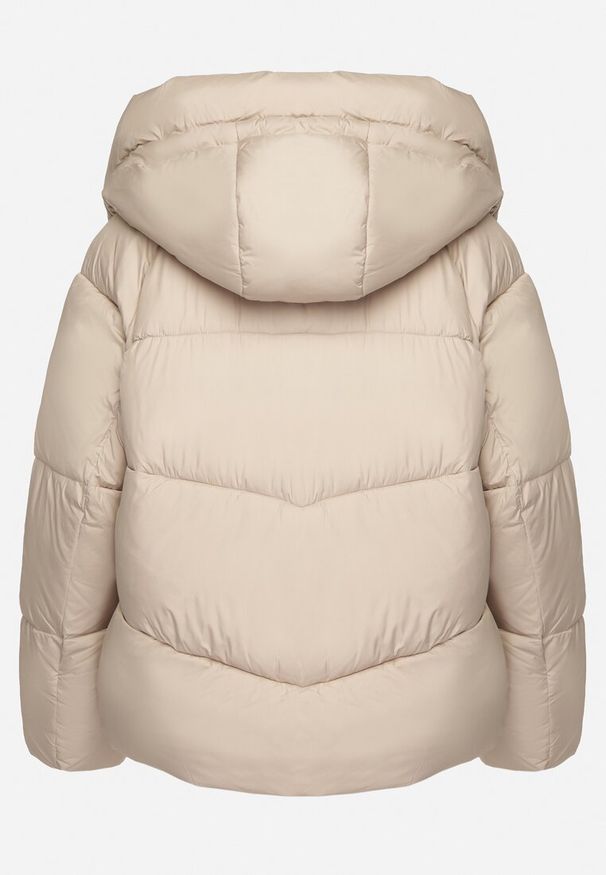 Born2be - Jasnobeżowa Kurtka z Pikowanymi Przeszyciami i Odpinanym Kapturem Eantina. Okazja: na co dzień. Kolor: beżowy. Materiał: jeans, materiał. Długość rękawa: długi rękaw. Długość: długie. Styl: klasyczny, casual