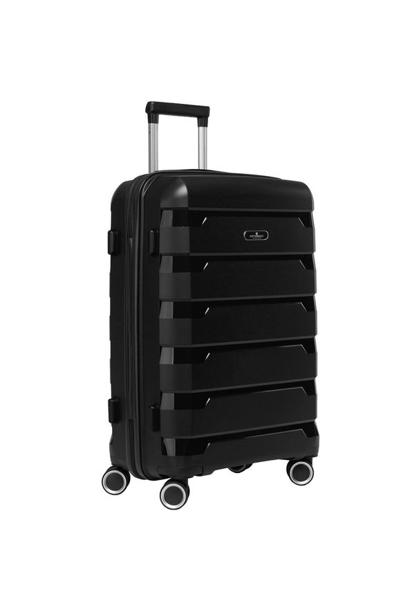 Czarna, średnia walizka z polipropylenu z obrotowymi kółkami Peterson PTN HPP-01-W-M. Kolor: czarny