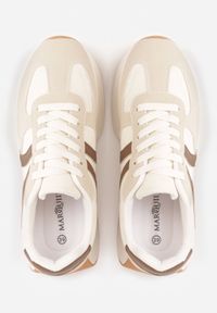 Renee - Beżowe Sneakersy z Geometrycznym Wzorem Velwettia. Okazja: na co dzień, na spacer. Zapięcie: sznurówki. Kolor: beżowy. Wzór: geometria. Sport: turystyka piesza #6