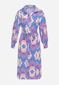 Born2be - Niebiesko-Różowa Koszulowa Sukienka Midi z Etno Wzorem i Wiązanym Paskiem Mithera. Kolor: niebieski. Typ sukienki: koszulowe. Styl: etno. Długość: midi #5