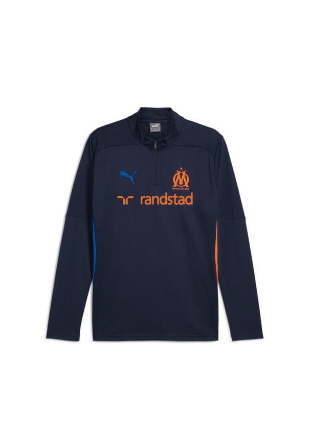 Puma - Męska bluza treningowa Olympique Marsylia z zamkiem 1/4 PUMA. Kolor: żółty, pomarańczowy, wielokolorowy, niebieski. Sport: fitness