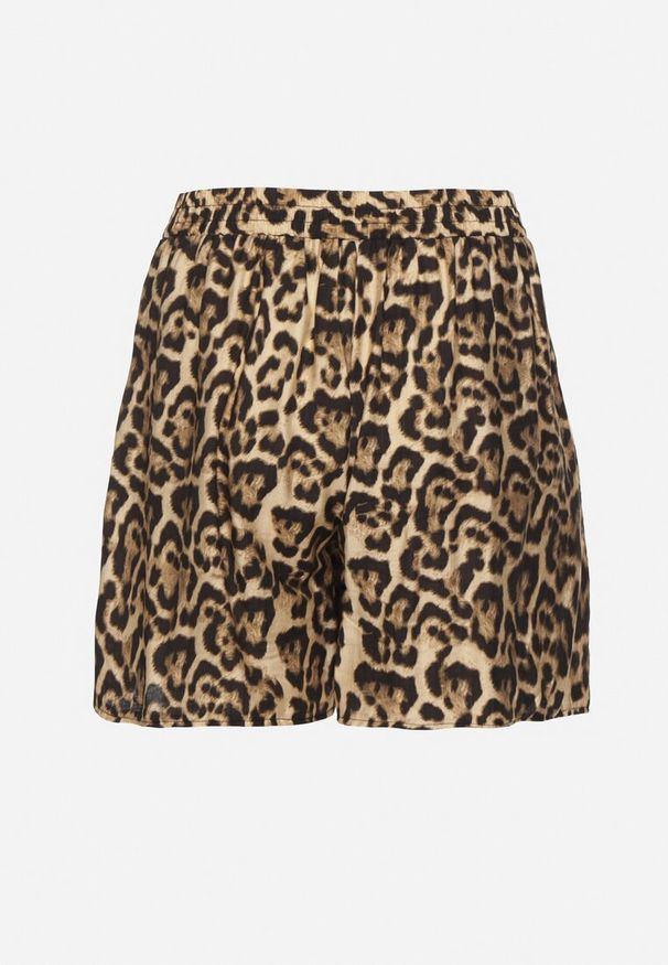 Born2be - Czarno-Beżowe Szorty w Panterkę z Wysokim Stanem Reviorae. Okazja: na spacer, na co dzień. Stan: podwyższony. Kolor: beżowy. Materiał: tkanina. Wzór: motyw zwierzęcy. Sezon: lato. Styl: casual, klasyczny