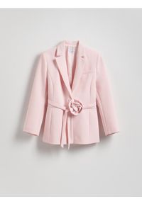 Reserved - Marynarka z ozdobną różą - pastelowy róż. Kolor: różowy. Materiał: wiskoza, tkanina #1