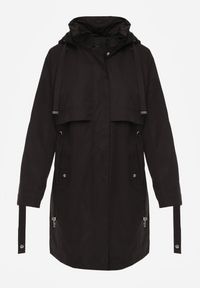 Renee - Czarna Kurtka Przejściowa Typu Parka z Odpinanym Kapturem Ozdobiona Sznurkami Fallaiah. Okazja: na co dzień. Kolor: czarny. Materiał: skóra. Wzór: aplikacja. Styl: casual #4