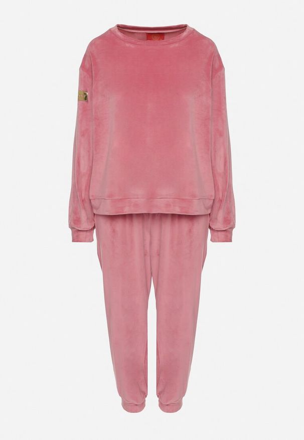 Born2be - Różowy Welurowy Komplet Dresowy Bluza i Spodnie Typu Jogger Lisilwena. Kolor: różowy. Materiał: welur, dresówka. Sport: turystyka piesza