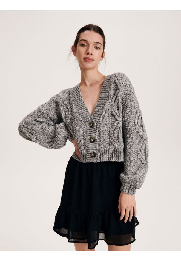 Reserved - Spódnica mini z falbaną - czarny. Kolor: czarny. Materiał: tkanina. Wzór: gładki