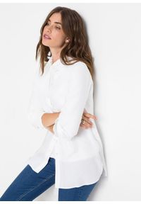 bonprix - Długa bluzka z czystej wiskozy. Kolor: biały. Materiał: wiskoza. Długość: długie. Styl: elegancki #1