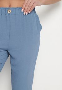 Born2be - Niebieskie Spodnie Capri z Bawełną i Wysokim Stanem Galirosa. Okazja: na co dzień, na spacer. Stan: podwyższony. Kolor: niebieski. Materiał: bawełna. Styl: elegancki, casual #3