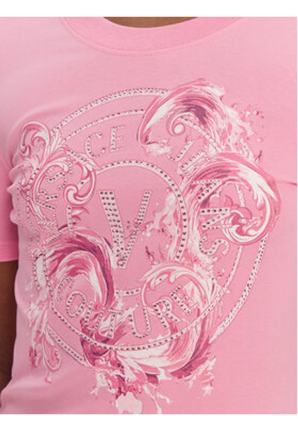 Versace Jeans Couture T-Shirt 80HAHE01 CJ02E Różowy Slim Fit. Kolor: różowy. Materiał: bawełna