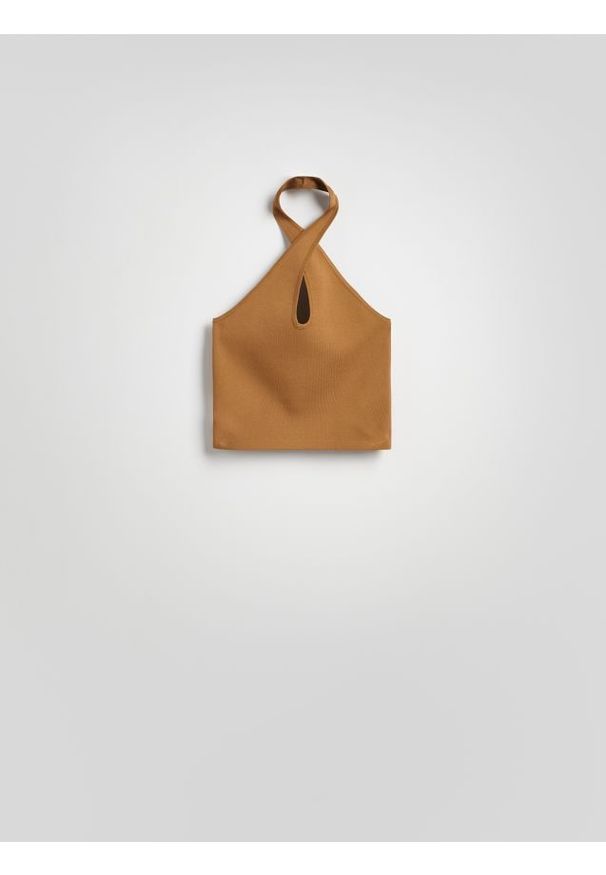 Reserved - Top z dekoltem halter - brązowy. Typ kołnierza: dekolt halter. Kolor: brązowy. Materiał: wiskoza, dzianina