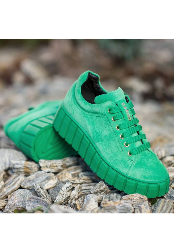 Zielone Półbuty Karino Wygodne Skórzane Buty Damskie. Okazja: na co dzień. Kolor: zielony. Materiał: skóra. Szerokość cholewki: normalna. Obcas: na obcasie. Styl: casual. Wysokość obcasa: średni