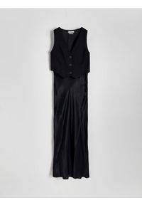 Reserved - Sukienka midi z wiskozy - czarny. Kolor: czarny. Materiał: wiskoza. Długość: midi