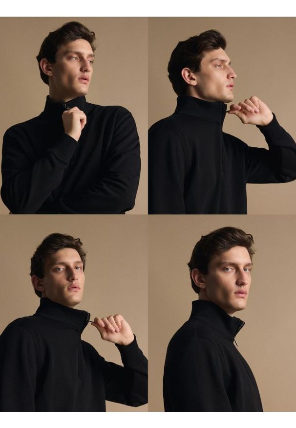 Reserved - Bluza ze stójką - czarny. Typ kołnierza: kołnierzyk stójkowy. Kolor: czarny. Materiał: dzianina, bawełna