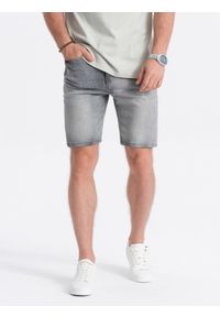 Ombre Clothing - Krótkie spodenki męskie jeansowe - szare V2 - Rozmiar: L. Kolor: szary. Materiał: jeans. Długość: krótkie