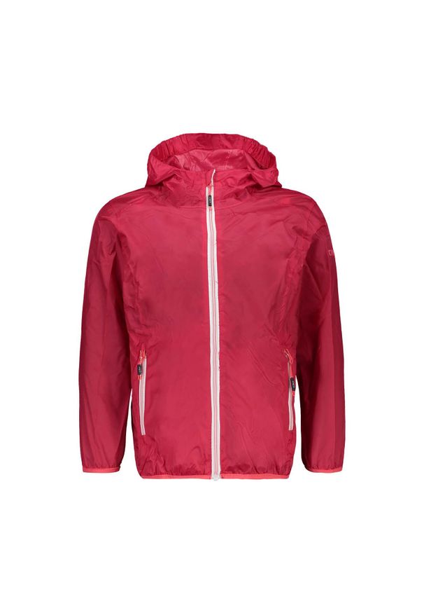 Kurtka impermeabilna z kapturem dla dziewczynki CMP. Typ kołnierza: kaptur. Kolor: czerwony. Sport: turystyka piesza