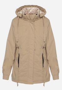 Born2be - Ciemnobeżowa Kurtka Parka z Kapturem z Ozdobną Wyściółką Tiolara. Okazja: na co dzień, na spacer. Typ kołnierza: kaptur. Kolor: beżowy. Materiał: jeans. Styl: casual, sportowy #6
