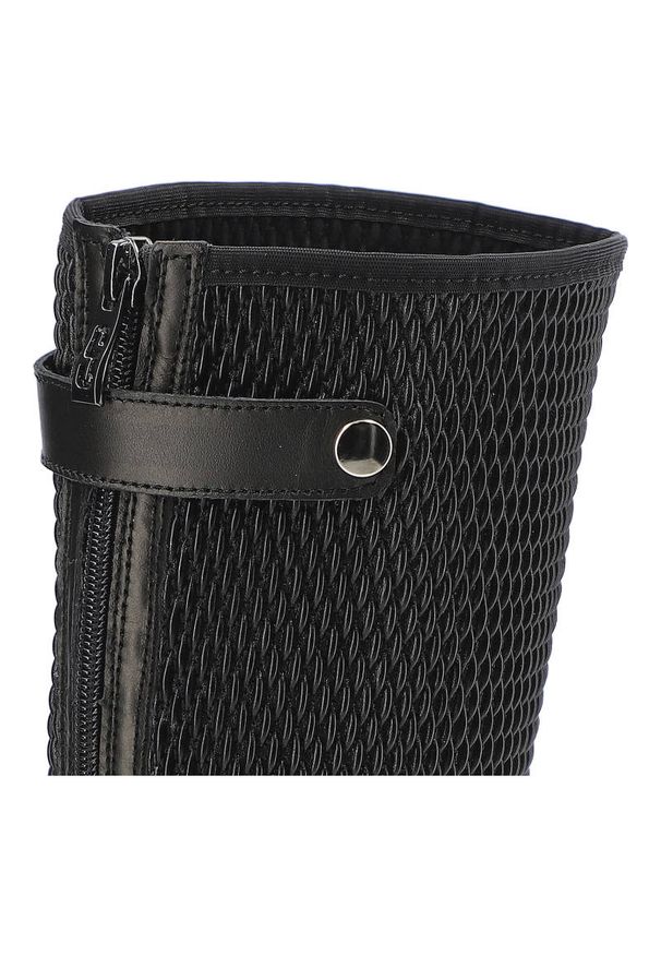 Czarne Kozaki Simen Damskie Eleganckie Buty Zimowe. Kolor: czarny. Materiał: materiał, skóra. Szerokość cholewki: normalna. Sezon: zima. Obcas: na obcasie. Styl: elegancki. Wysokość obcasa: niski