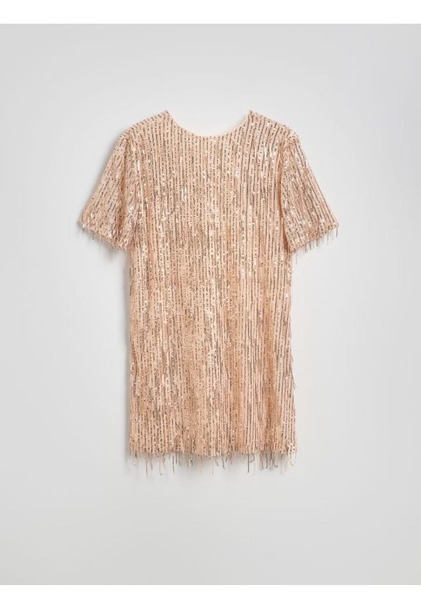 Reserved - Cekinowa sukienka mini - złoty. Kolor: złoty. Materiał: dzianina. Typ sukienki: proste. Długość: mini