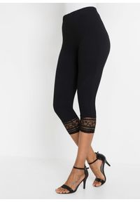 bonprix - Legginsy rybaczki z bawełną organiczną. Kolor: czarny. Materiał: bawełna, koronka. Wzór: koronka. Styl: elegancki #1