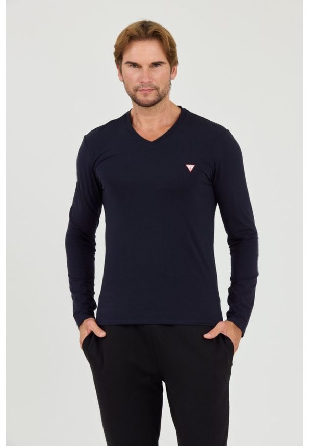 Guess - GUESS Granatowy męski longsleeve Core Tee. Kolor: niebieski. Długość rękawa: długi rękaw