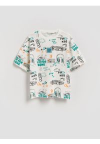 Reserved - Bawełniany t-shirt z nadrukiem - złamana biel. Materiał: bawełna. Wzór: nadruk #1