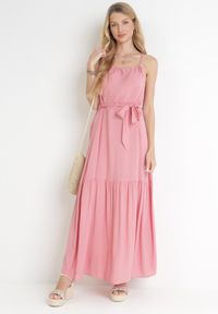 Born2be - Różowa Rozkloszowana Sukienka Maxi na Ramiączkach Awlia. Kolor: różowy. Długość rękawa: na ramiączkach. Sezon: lato. Długość: maxi #2