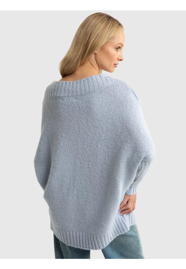 Big-Star - Sweter damski oversize z dodatkiem wełny błękitny Mayamiko 400. Okazja: na co dzień. Kolor: niebieski. Materiał: wełna. Styl: casual, klasyczny