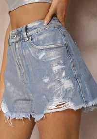 Renee - Niebieskie Jeansowe Szorty z Bawełny High Waist Halagia. Okazja: na co dzień. Stan: podwyższony. Kolor: niebieski. Materiał: jeans, bawełna. Długość: krótkie. Styl: casual #4