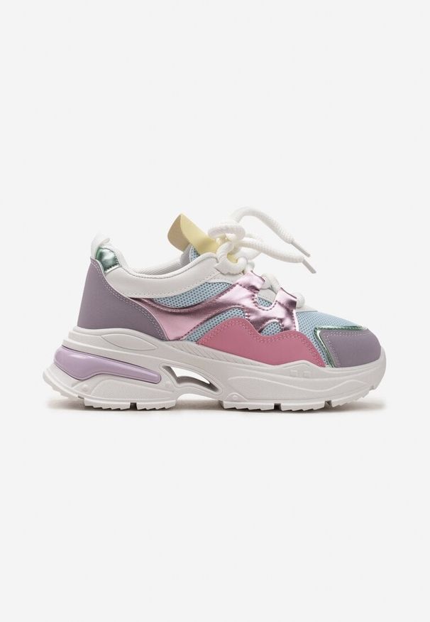 Renee - Różowo-Fioletowe Sneakersy na Platformie z Wycięciem i Grubymi Sznurówkami Bosylia. Okazja: na co dzień. Nosek buta: okrągły. Zapięcie: sznurówki. Kolor: różowy. Obcas: na platformie