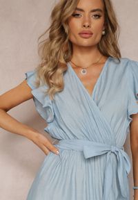 Renee - Niebieska Rozkloszowana Sukienka Maxi z Gumką w Talii Lavla. Kolor: niebieski. Materiał: materiał. Długość: maxi #3