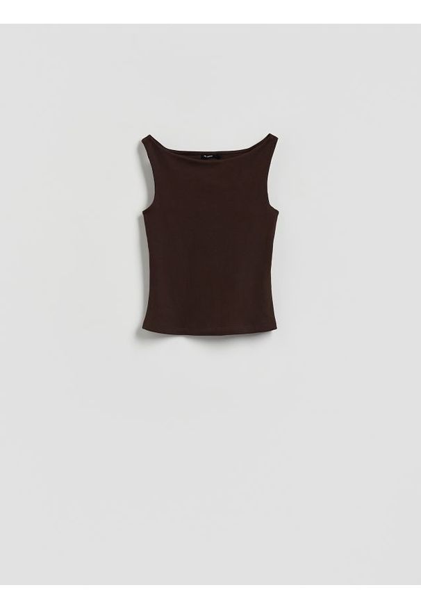 Reserved - Prążkowany top - ciemnobrązowy. Kolor: brązowy. Materiał: prążkowany
