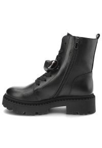 Czarne Botki Karino Skórzane Eleganckie Buty Damskie. Kolor: czarny. Materiał: skóra. Szerokość cholewki: normalna. Wzór: aplikacja. Styl: elegancki