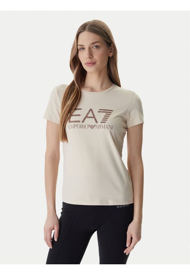 EA7 Emporio Armani T-Shirt 7W000993 AF18401 Beżowy Regular Fit. Kolor: beżowy. Materiał: bawełna