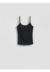 Reserved - Gładki top z wiskozą - czarny. Kolor: czarny. Materiał: wiskoza. Wzór: gładki #1