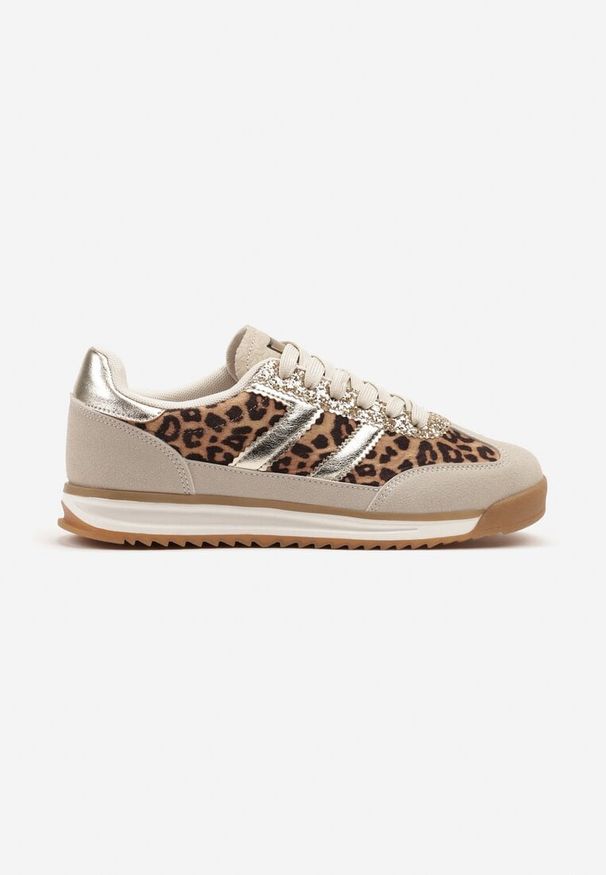 Born2be - Panterkowe Sneakersy Ozdobione Paskami w Panterkę Eranelia. Okazja: na co dzień. Zapięcie: pasek. Materiał: jeans. Wzór: aplikacja, motyw zwierzęcy