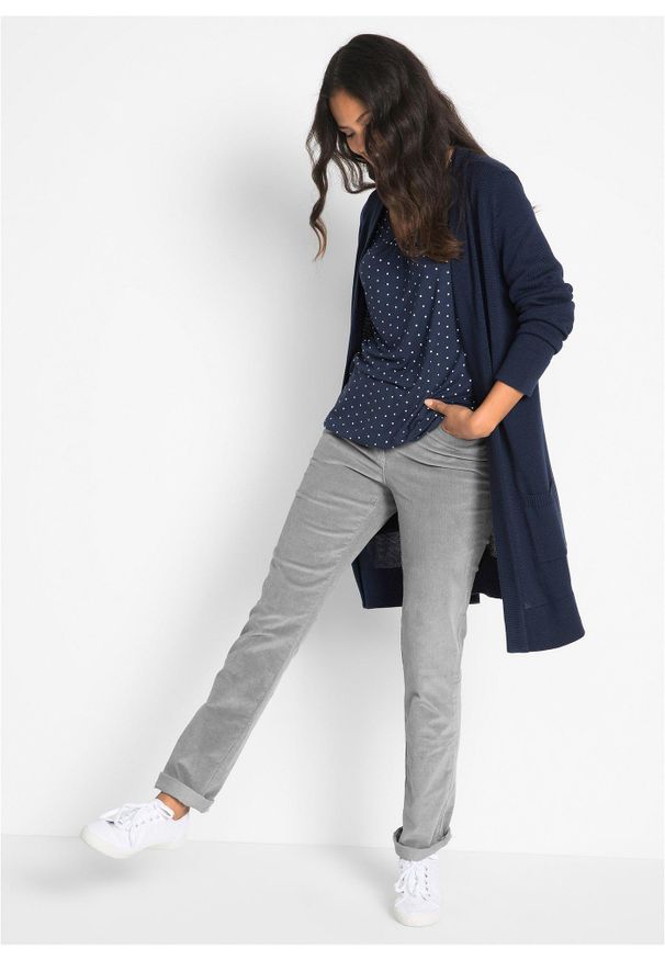 bonprix - Spodnie sztruksowe. Stan: obniżony. Kolor: szary. Materiał: sztruks