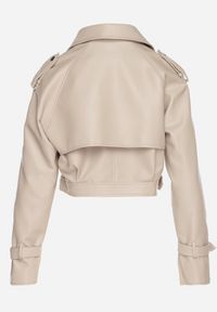 Born2be - Beżowa Kurtka Ramoneska o Krótkim Fasonie Typu Trencz Nilanelia. Kolor: beżowy. Materiał: jeans. Długość rękawa: długi rękaw. Długość: krótkie. Styl: klasyczny, elegancki #3
