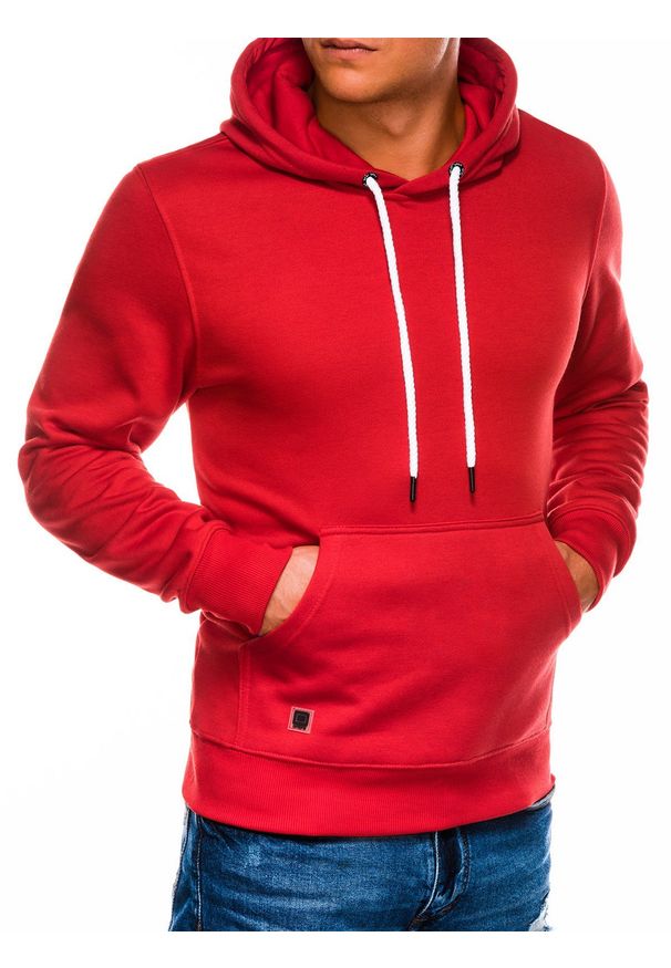 Ombre Clothing - Bluza męska z kapturem BASIC - czerwona B979 - L. Typ kołnierza: kaptur. Kolor: czerwony. Materiał: bawełna, poliester. Styl: klasyczny