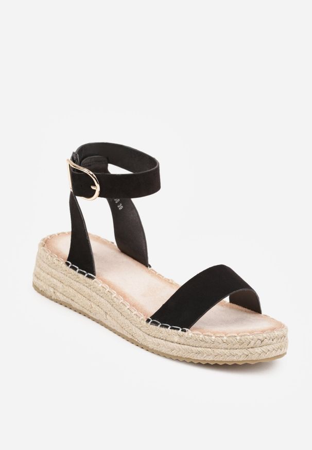 Born2be - Czarne Sandały VICES na Grubej Podeszwie z Plecionki z Paskiem z Klamerką Jakelise. Okazja: na co dzień. Zapięcie: pasek. Kolor: czarny. Materiał: len. Sezon: wiosna, lato. Styl: casual