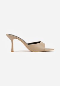 Renee - Ciemnobeżowe Klapki na Szpilce ze Szpiczastym Odkrytym Noskiem Sewnila. Nosek buta: szpiczasty. Kolor: beżowy. Materiał: jeans, koronka. Obcas: na szpilce. Styl: elegancki, wizytowy #5