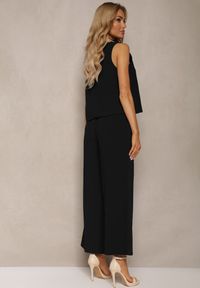 Renee - Czarny Komplet z Bawełny Bluzka z Guzikami Szerokie Spodnie z Gumką w Talii Floricella. Kolor: czarny. Materiał: bawełna. Wzór: aplikacja #4