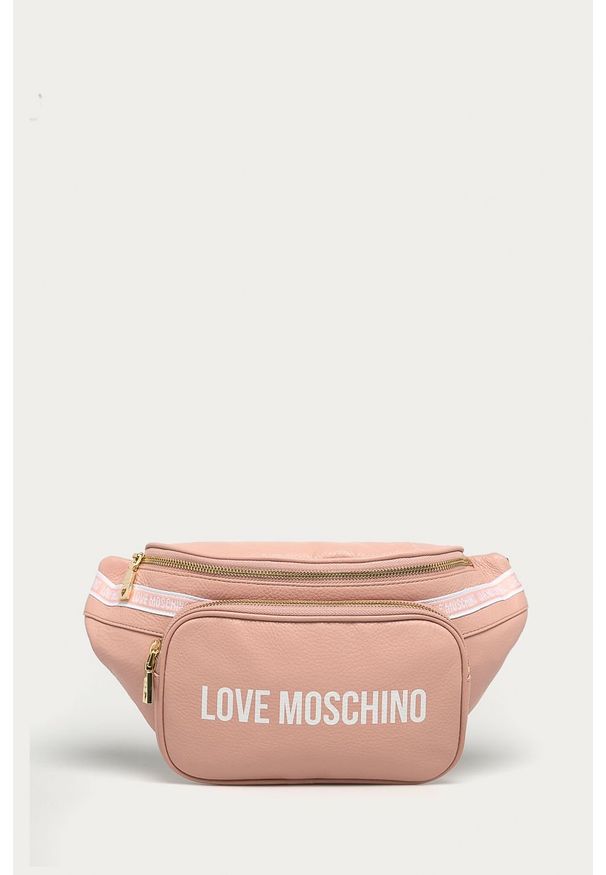Love Moschino - Nerka skórzana. Kolor: różowy. Materiał: skóra. Wzór: aplikacja