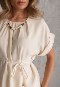 Renee - Beżowy Rustykalny Komplet z Lnem i Wiskozą Spódnica i Bluzka-Nietoperz Lilinney. Kolor: beżowy. Materiał: wiskoza, len #8